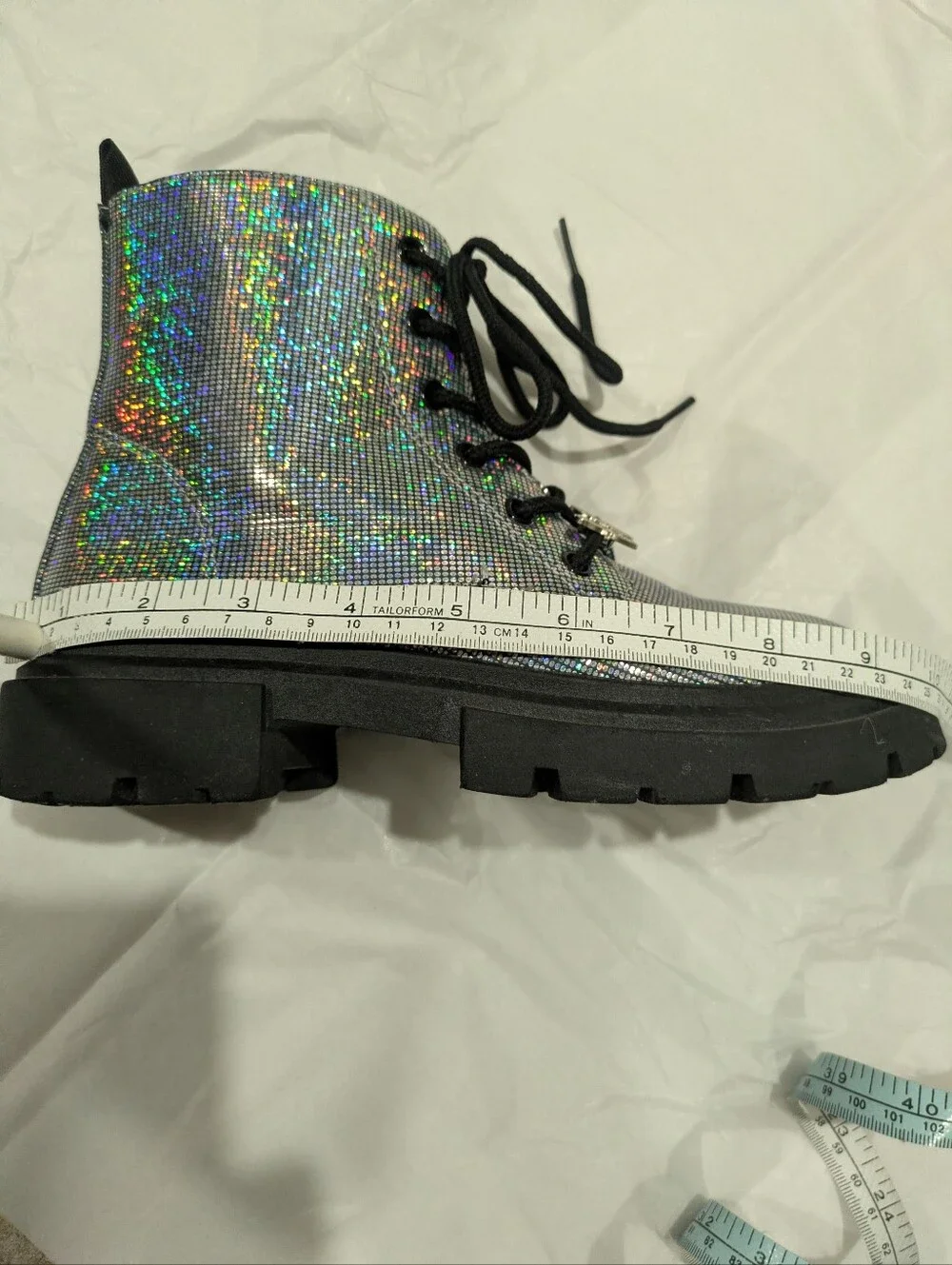 Holographic Silver Combat Boots Butterfly Charm, Child Size 3